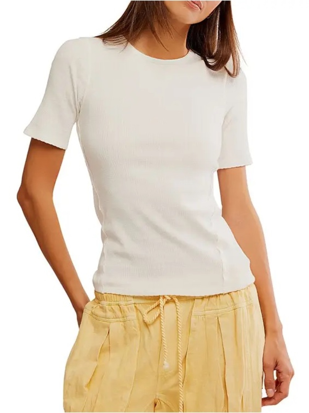 We The Free Free People Picture You Ribbed Pointelle Tee White XS